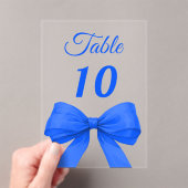 Royal blue bow acrylic table number sign アクリル招待状 (インサイチュ (ポータブル))