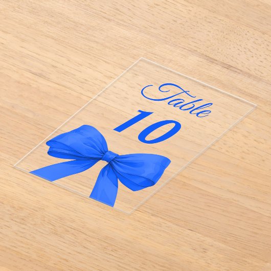 Royal blue bow acrylic table number sign アクリル招待状 (レイダウン)
