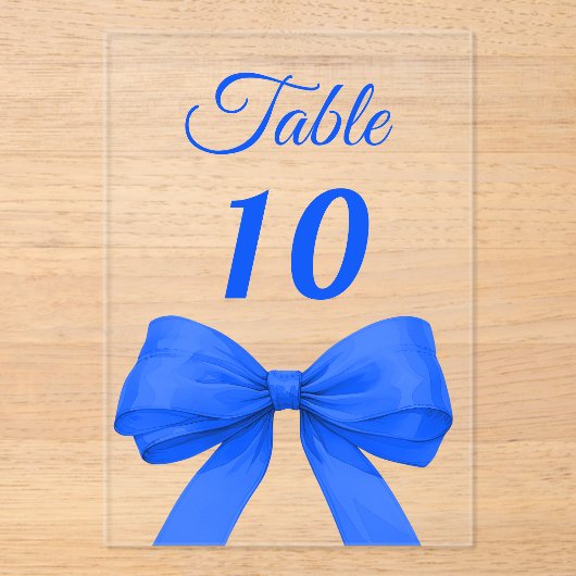 Royal blue bow acrylic table number sign アクリル招待状 (正面)