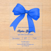 Royal blue bow Quinceanera アクリル招待状 (正面)