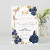 Royal Blue Butterflies Quinceanera Invitation 招待状 (スタンド正面)
