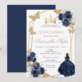 Royal Blue Butterflies Quinceanera Invitation 招待状 (正面/裏面)