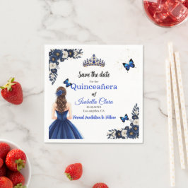Royal Blue Butterfly Quinceañera Save the Date スタンダードカクテルナプキン
