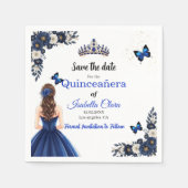 Royal Blue Butterfly Quinceañera Save the Date スタンダードカクテルナプキン (正面)