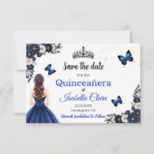 Royal Blue Butterfly Quinceañera Save the Date セーブザデート (正面)