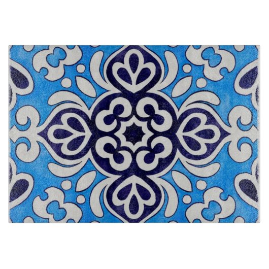Royal Blue Ceramic Classic Geometric Mosaic  カッティングボード (正面)