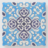 Royal Blue Ceramic Classic Geometric Mosaic ストーンコースター (正面)