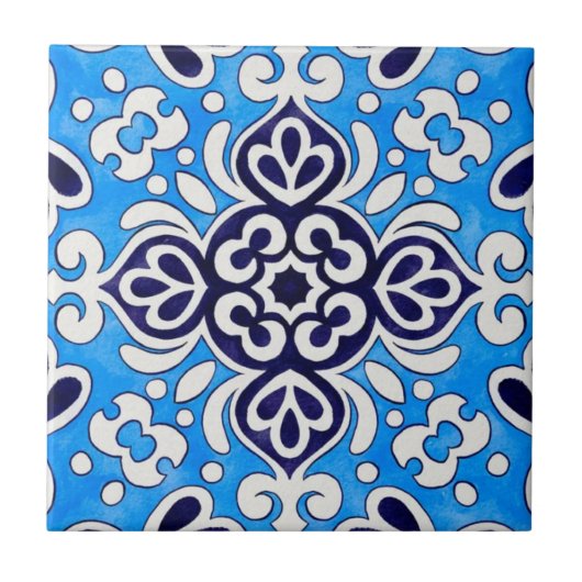 Royal Blue Ceramic Classic Geometric Mosaic タイル (正面)