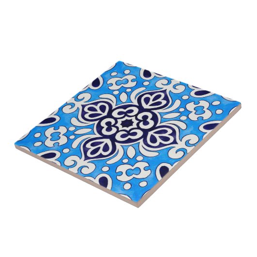 Royal Blue Ceramic Classic Geometric Mosaic タイル (側面)