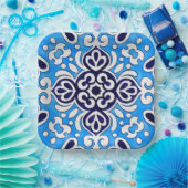 Royal Blue Ceramic Classic Geometric Mosaic  ペーパープレート (パーティー)