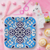 Royal Blue Ceramic Classic Geometric Mosaic  ペーパープレート (パーティー)