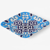Royal Blue Ceramic Classic Geometric Mosaic  ペーパープレート (傾斜あり)
