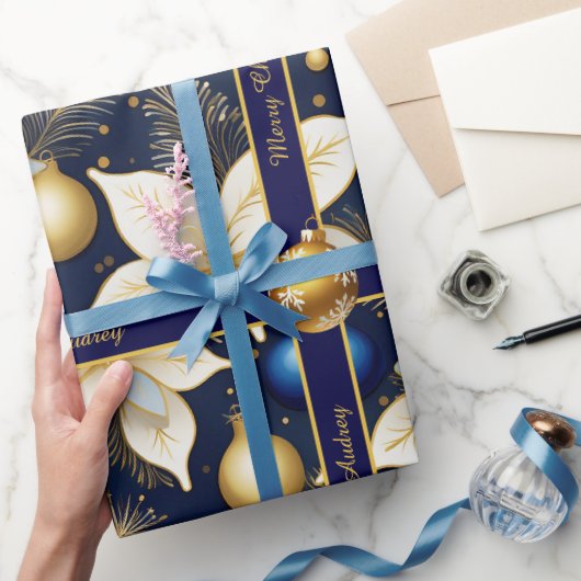 Royal Blue Christmas Wrapping Paper with Text ラッピングペーパー (ギフト)