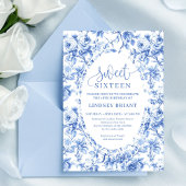 Royal Blue Digital Floral 16th Birthday Invite 招待状