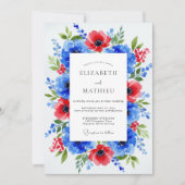 Royal Blue Dramatic Botanical Wedding 招待状 (正面)