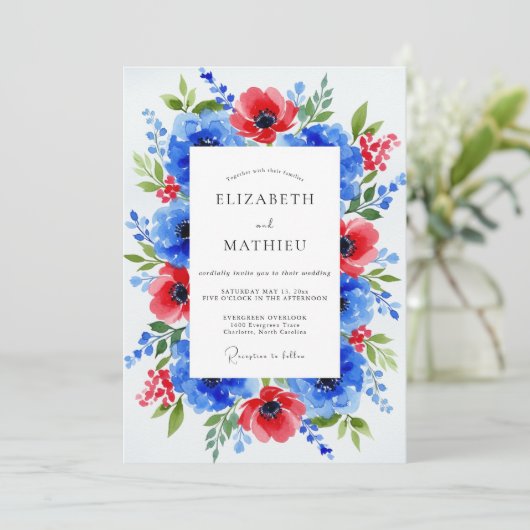 Royal Blue Dramatic Botanical Wedding 招待状 (スタンド正面)