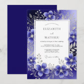 Royal Blue Ethereal Floral Wedding 招待状 (正面/裏面)