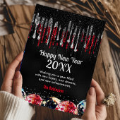 Royal blue faux glitter disco balls Happy New Year シーズンカード