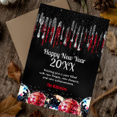 Royal blue faux glitter disco balls Happy New Year シーズンカード