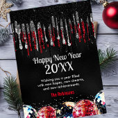 Royal blue faux glitter disco balls Happy New Year シーズンカード