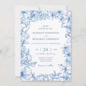 Royal Blue Floral Garden Arch RSVP QR Code Wedding 招待状 (正面)