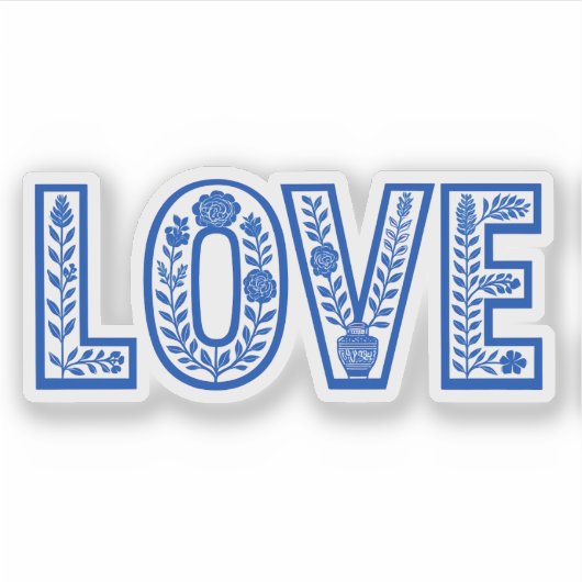 Royal Blue Floral "LOVE" Sticker シール (正面)