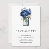 Royal Blue Floral Mason Jar Photo Wedding セーブザデート (正面)