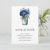 Royal Blue Floral Mason Jar Photo Wedding セーブザデート (スタンド正面)