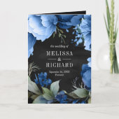 Royal Blue Floral Mason Jar QR Code Black Wedding 招待状 (正面)