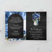 Royal Blue Floral Mason Jar QR Code Black Wedding 招待状 (内部)