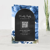 Royal Blue Floral Mason Jar QR Code Black Wedding 招待状 (裏面)