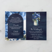 Royal Blue Floral Mason Jar QR Code Navy Wedding 招待状 (内部)