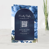 Royal Blue Floral Mason Jar QR Code Navy Wedding 招待状 (裏面)