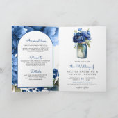 Royal Blue Floral Mason Jar QR Code Wedding 招待状 (内部)