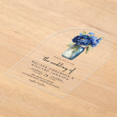 Royal Blue Floral Mason Jar Wedding アクリル招待状 (レイダウン)