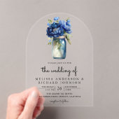 Royal Blue Floral Mason Jar Wedding アクリル招待状 (インサイチュ (ポータブル))