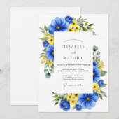 Royal Blue Floral Meadow Wedding 招待状 (正面/裏面)