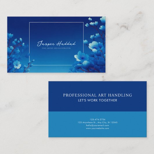 Royal Blue Floral Modern Geometric Elegant 名刺 (正面/裏面)