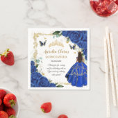 Royal Blue Floral Princess Gold Quinceañera 15 スタンダードカクテルナプキン (インサイチュ)