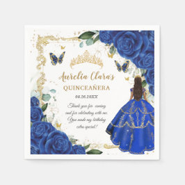 Royal Blue Floral Princess Gold Quinceañera 15 スタンダードカクテルナプキン