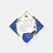 Royal Blue Floral Princess Gold Quinceañera 15 スタンダードカクテルナプキン (角)