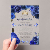 Royal Blue Floral Quinceañera アクリル招待状 (インサイチュ (ポータブル))