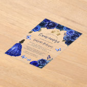 Royal Blue Floral Quinceañera アクリル招待状 (レイダウン)