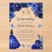 Royal Blue Floral Quinceañera アクリル招待状 (正面)