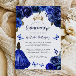 Royal Blue Floral Quinceañera 招待状