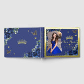 Royal Blue Floral Quinceanera 15 Sweet 16 Photo ゲストブック (全面)