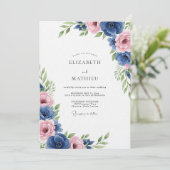 Royal Blue Floral Romance Wedding 招待状 (スタンド正面)