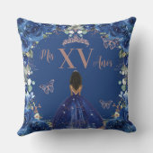 Royal Blue Floral Rose Gold Quinceanera XV クッション (裏面)