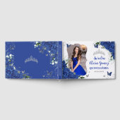 Royal Blue Floral Silver QUINCEAÑERA 15 Photograph ゲストブック (全面)