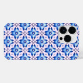 Royal Blue Floral Tile Luxe ✨ Pearl Accent Elegant iPhoneケース (裏面横)